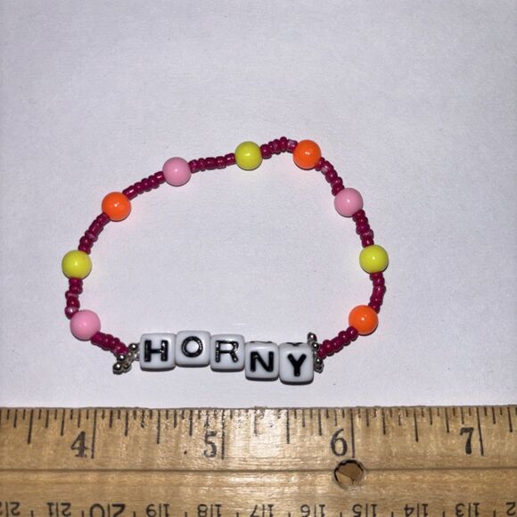Multicolor “Horny” Bracelet Adult Humor Beaded Handmade Naughty Accessories - Picture 2 of 4